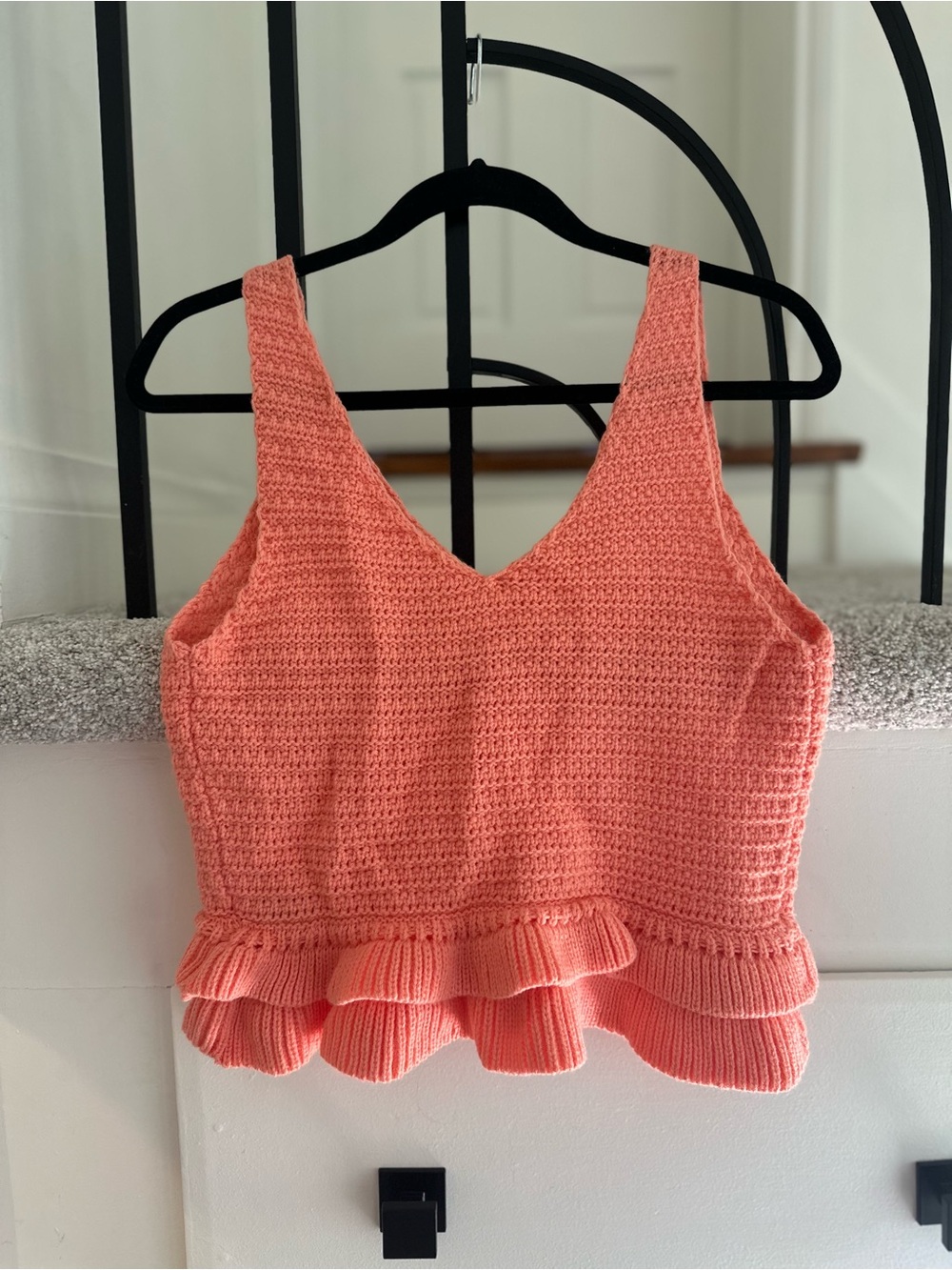 Coral Knit Ruffle Hem Tank Top
